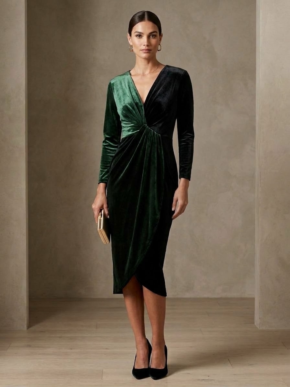 Zara Green Velvet Twist Midi Dress Size XS